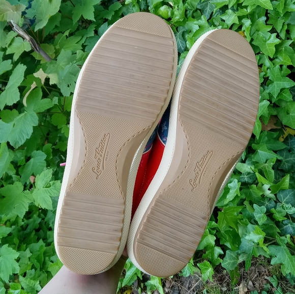 Louis Vuitton Denim + Red Kitten Heels – Treasures of NYC Vintage Louis Vuitton Denim and Red Patent Leather sneakers size 39/8.5